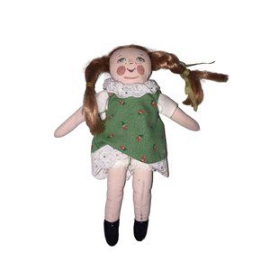 Small Companion Doll for a Larger Collectible Doll Braided Pigtails and Green